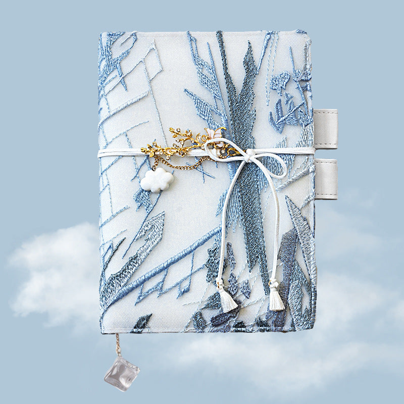 Blue Embroidered A6 Diary for Girls with Tassel and Cloud Charm