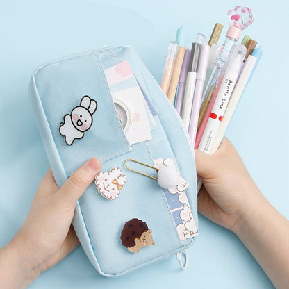 Cute Japanese Canvas Pencil Cases with Colorful Animal Accents