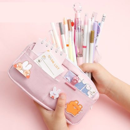 Cute Japanese Canvas Pencil Cases with Colorful Animal Accents