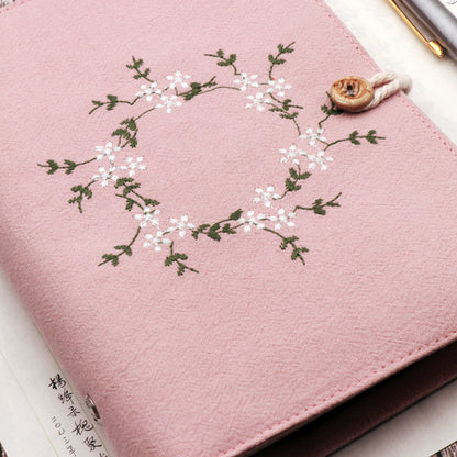 Pink Fabric A5/A6 Journal with Floral Embroidered Loose-Leaf Diary