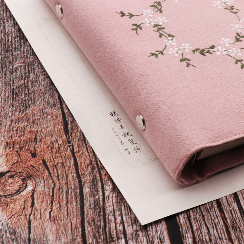 Pink Fabric A5/A6 Journal with Floral Embroidered Loose-Leaf Diary