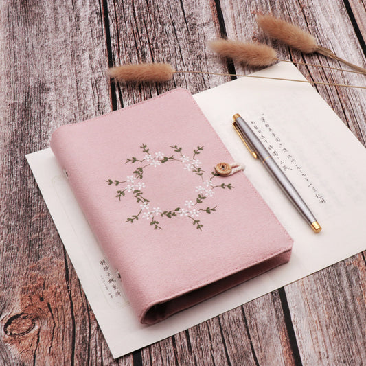 Pink Fabric A5/A6 Journal with Floral Embroidered Loose-Leaf Diary