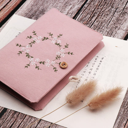 Pink Fabric A5/A6 Journal with Floral Embroidered Loose-Leaf Diary