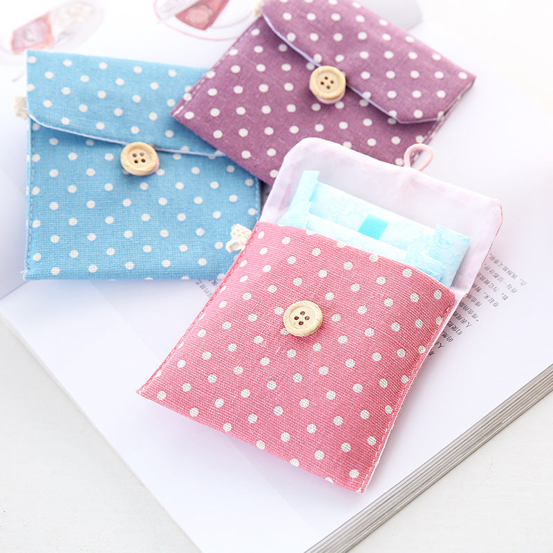 Polka Dot Canvas Japanese Coin Purses With Cute Cloth Button Design