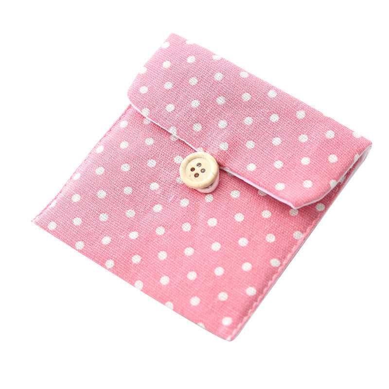 Polka Dot Canvas Japanese Coin Purses With Cute Cloth Button Design