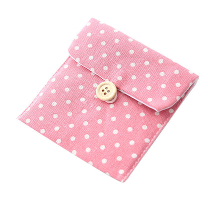 Polka Dot Canvas Japanese Coin Purses With Cute Cloth Button Design
