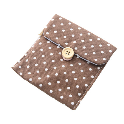 Polka Dot Canvas Japanese Coin Purses With Cute Cloth Button Design