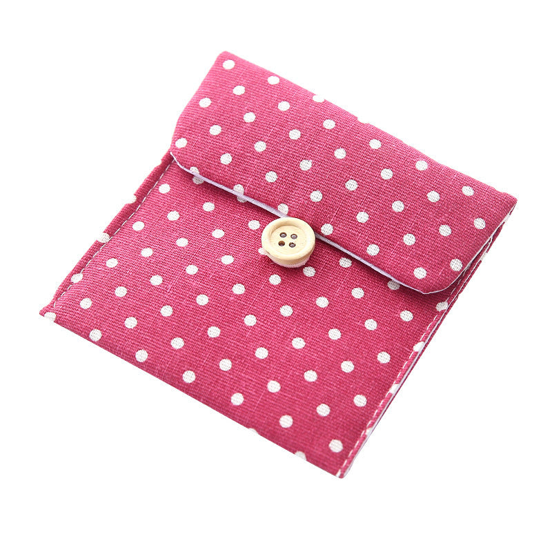 Polka Dot Canvas Japanese Coin Purses With Cute Cloth Button Design
