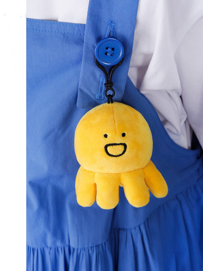 Cute Yellow Plush Octopus Keychain with Happy Face Design