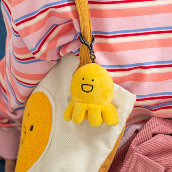 Cute Yellow Plush Octopus Keychain with Happy Face Design