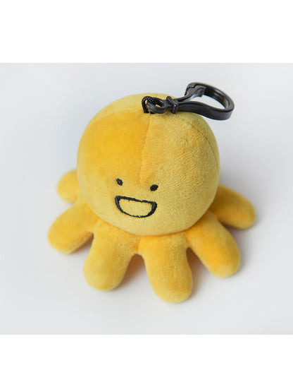 Cute Yellow Plush Octopus Keychain with Happy Face Design