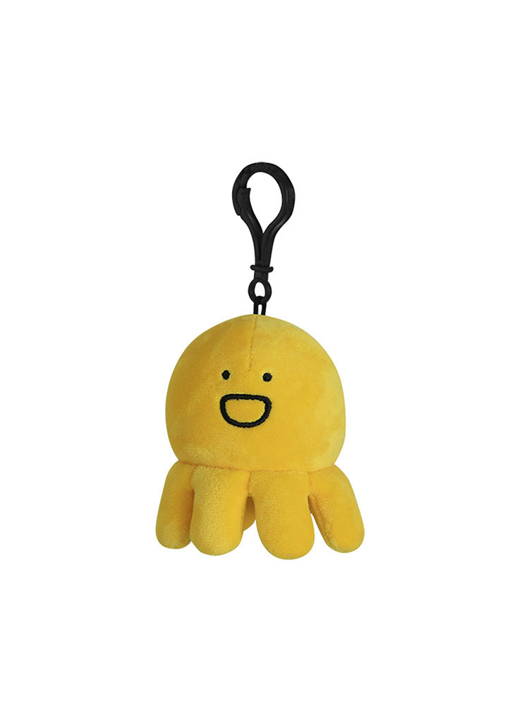 Cute Yellow Plush Octopus Keychain with Happy Face Design