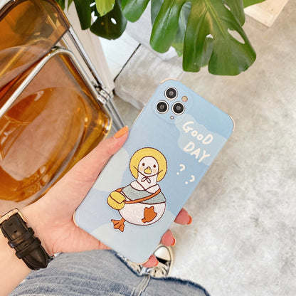 Cute Embroidered Blue Duck Phone Case with Text Print