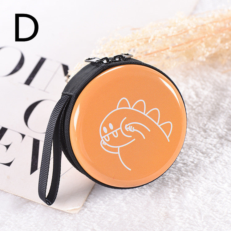 Cute Round Mini Coin Purse & Earphone Case with Fun Dinosaur Prints