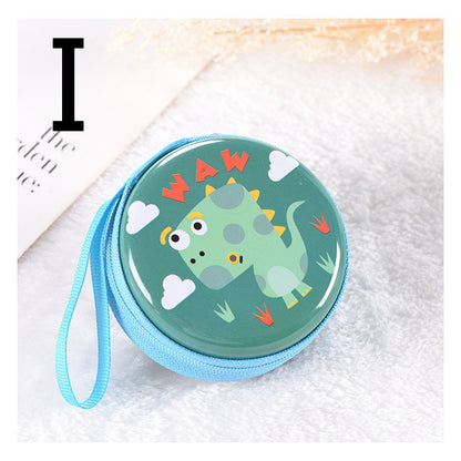 Cute Round Mini Coin Purse & Earphone Case with Fun Dinosaur Prints