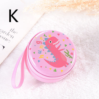 Cute Round Mini Coin Purse & Earphone Case with Fun Dinosaur Prints
