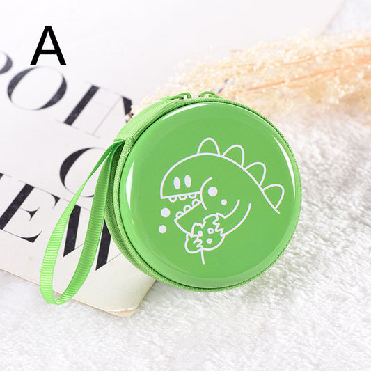 Cute Round Mini Coin Purse & Earphone Case with Fun Dinosaur Prints