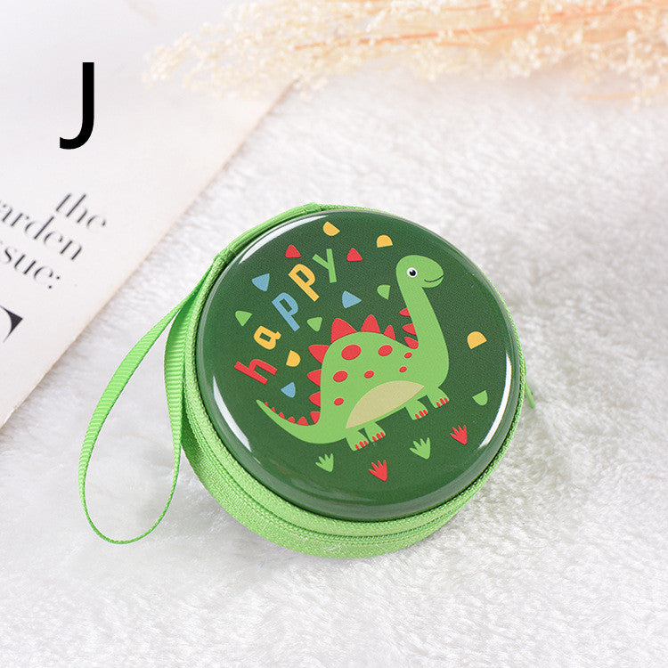 Cute Round Mini Coin Purse & Earphone Case with Fun Dinosaur Prints