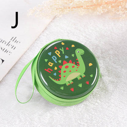 Cute Round Mini Coin Purse & Earphone Case with Fun Dinosaur Prints