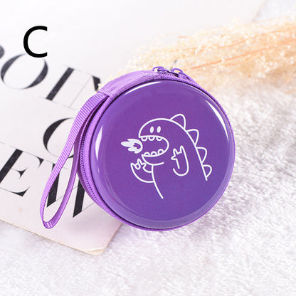Cute Round Mini Coin Purse & Earphone Case with Fun Dinosaur Prints