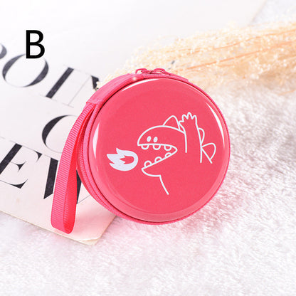 Cute Round Mini Coin Purse & Earphone Case with Fun Dinosaur Prints
