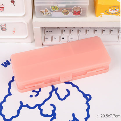 Cute Transparent Plastic Pencil Box with Cartoon Animals & Pastel Colors