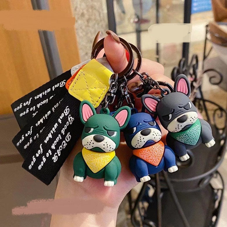 Cat & French Bulldog Dog Keychains with Charms & Straps