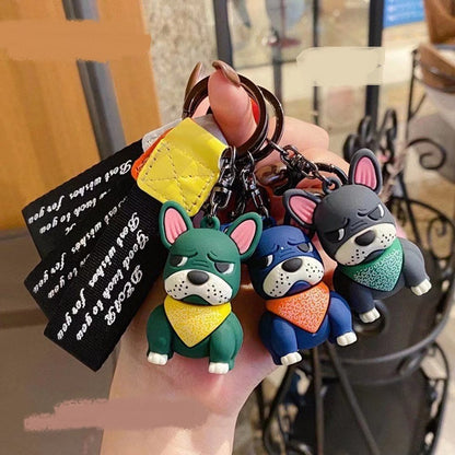 Cat & French Bulldog Dog Keychains with Charms & Straps