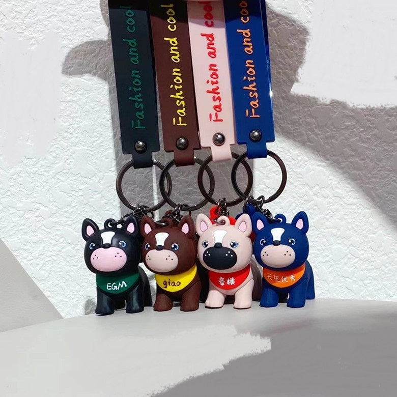 Cat & French Bulldog Dog Keychains with Charms & Straps