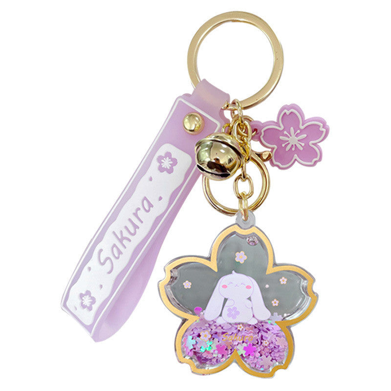 Cute Bunny Acrylic Keychain with Pink Sakura Flower Design & Charms