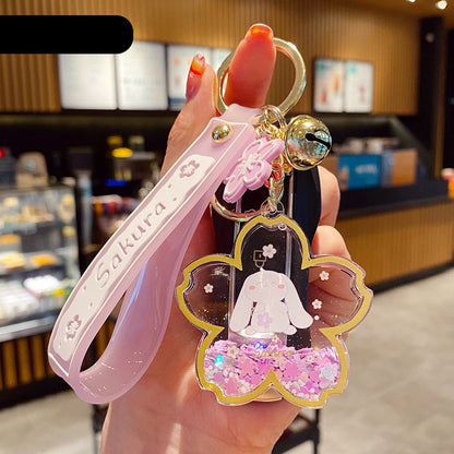 Cute Bunny Acrylic Keychain with Pink Sakura Flower Design & Charms