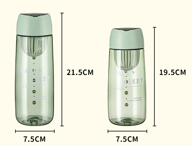 Modern Transparent Plastic Water Bottle with Strainer & Color Cap