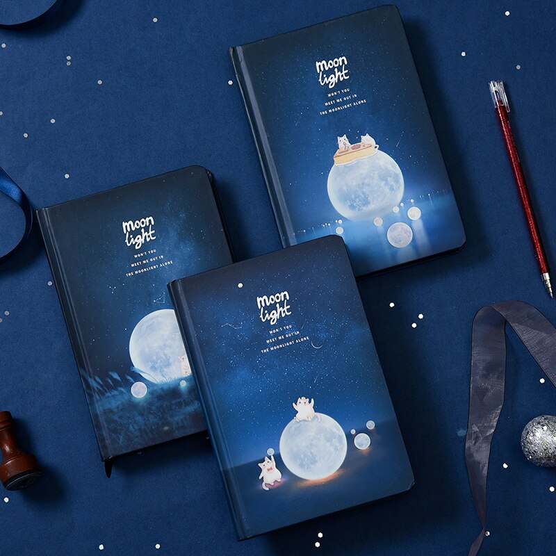 Hardcover Lunar Diary with Dreamy Moonlight Cat Design