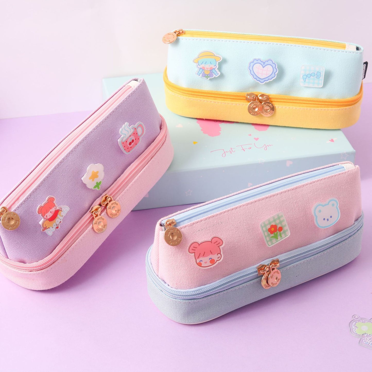 Adorable Korean Canvas Zipper Pencil Case – Pink & Pastel Charm