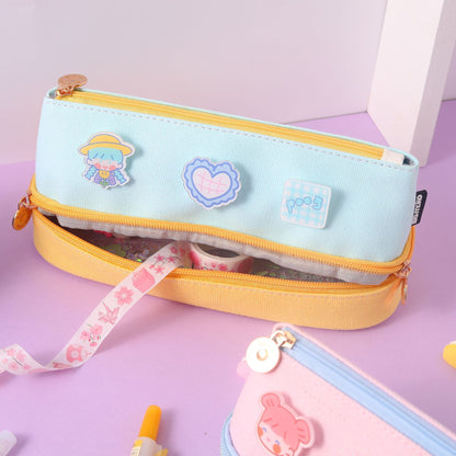 Adorable Korean Canvas Zipper Pencil Case – Pink & Pastel Charm