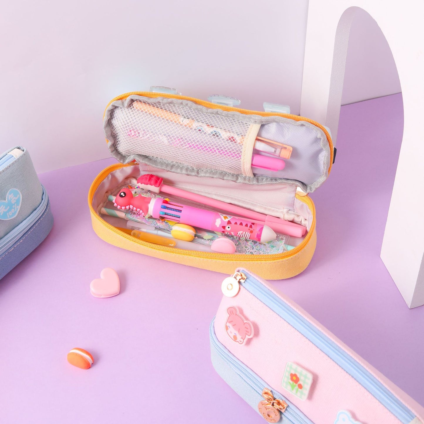 Adorable Korean Canvas Zipper Pencil Case – Pink & Pastel Charm