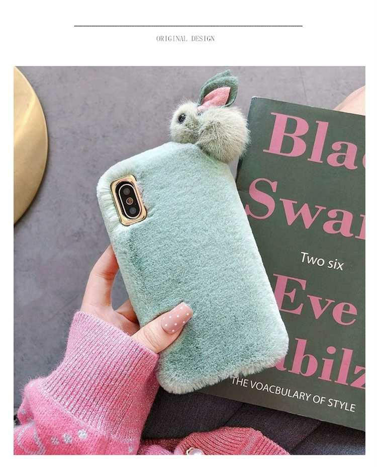 Soft Bunny Plush Phone Case – Pink & Green Fluffy Design