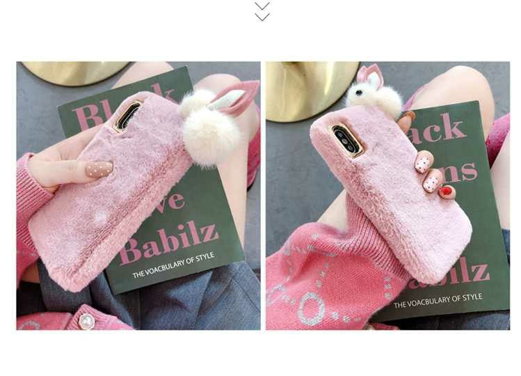 Soft Bunny Plush Phone Case – Pink & Green Fluffy Design