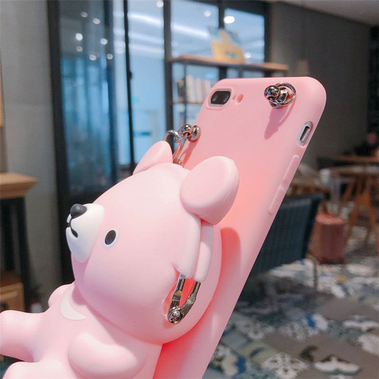 Cute 3D Bear Phone Case with Crossbody Strap in Pink & Black Variants