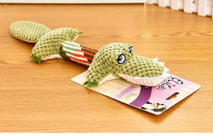 Chewable Squeaky Crocodile Plush Toy with Textured Body for Dogs