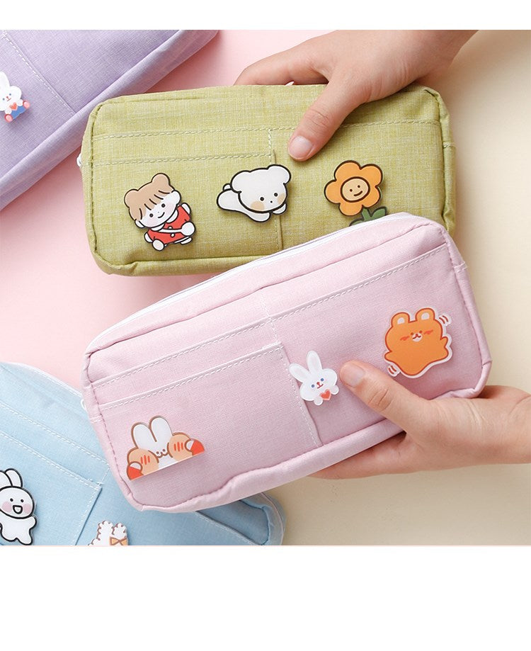 Cute Japanese Canvas Pencil Cases with Colorful Animal Accents