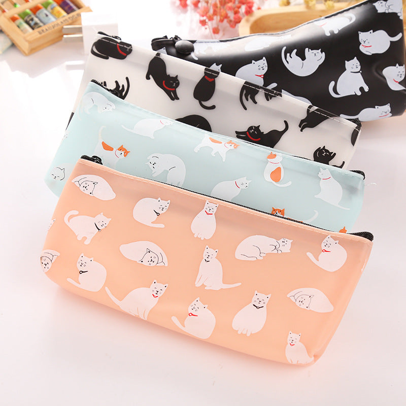 Cute Cat-Themed Silicone Zipper Pencil Case – Small & Colorful