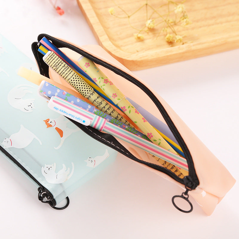 Cute Cat-Themed Silicone Zipper Pencil Case – Small & Colorful