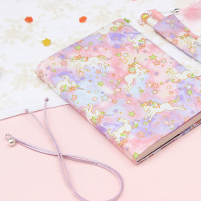 Pastel Cloth-Covered Unicorn Notebook with Starry Design – A5/A6