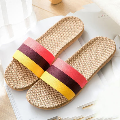 Colorful Linen Open-Toe Summer Slippers for Women – Indoor & Outdoor