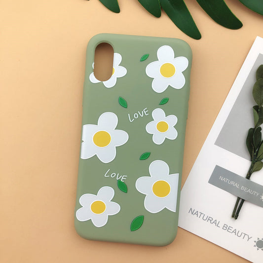 Cute Silicone Peach & Flower Phone Case – Pink & Green Variants