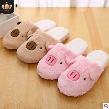 Cute Pig & Bear Plush Closed-Toe Unisex Soft Warm House Slippers