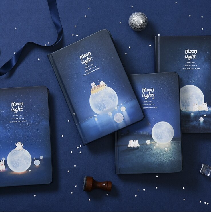 Hardcover Lunar Diary with Dreamy Moonlight Cat Design