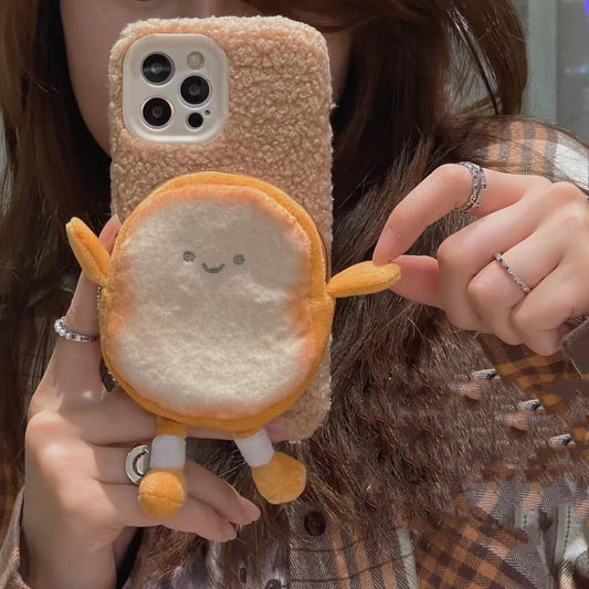 Plush Cartoon Purse Phone Case in Cute Toast Design with Soft Texture