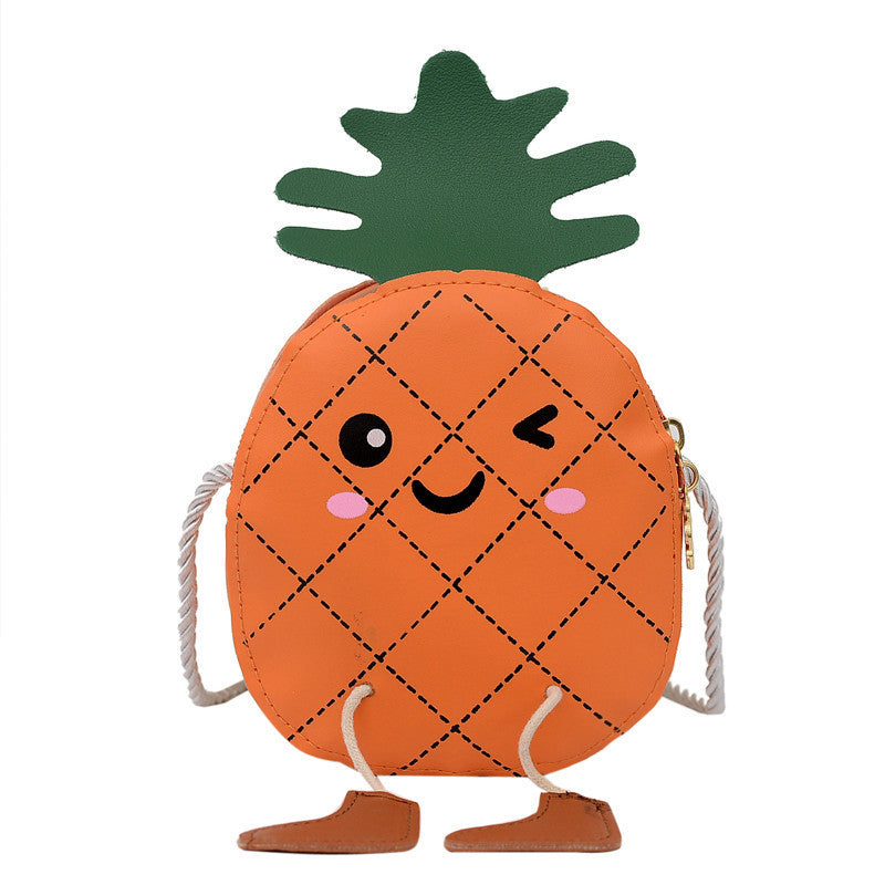 Cute Leather Kids Coin Purse with Zipper & Fun Pineapple Design